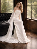Strapless Draped Satin Cape Ivory Mermaid Wedding Gown (In stock)