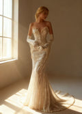 Champagne Bridal Couture Strapless Pearl Sequin Mermaid Gown