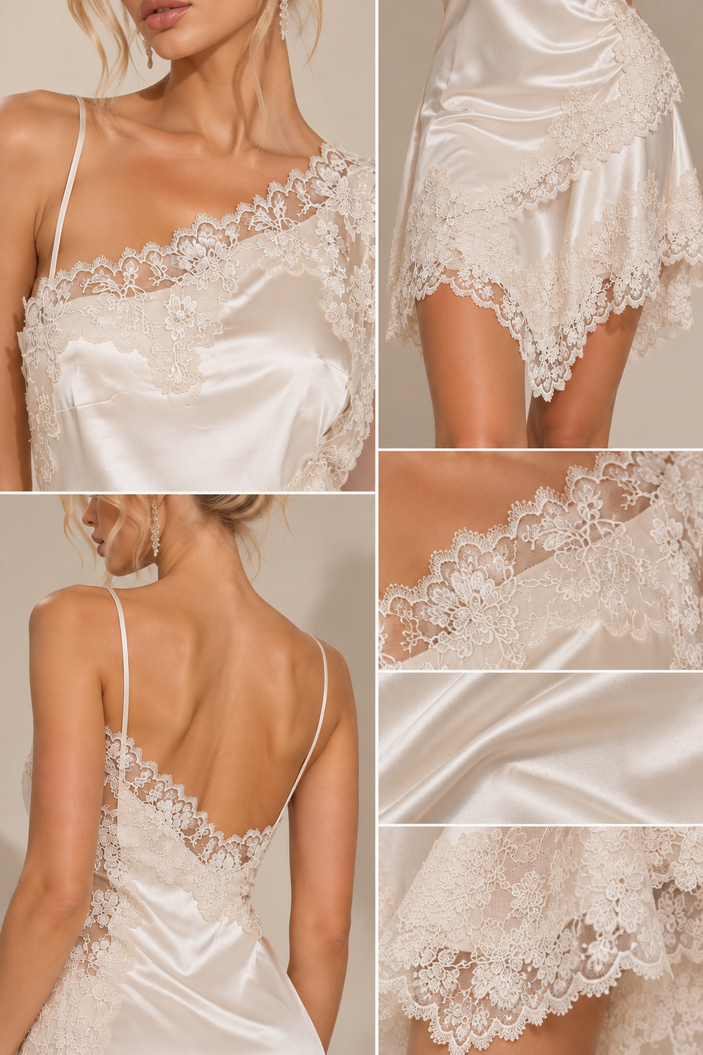 White One-Shoulder Lace Satin A-Line Mini Dress (In stock)