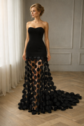 Istanbul Nights Peplum Mermaid Black Ivory Gown (In stock)