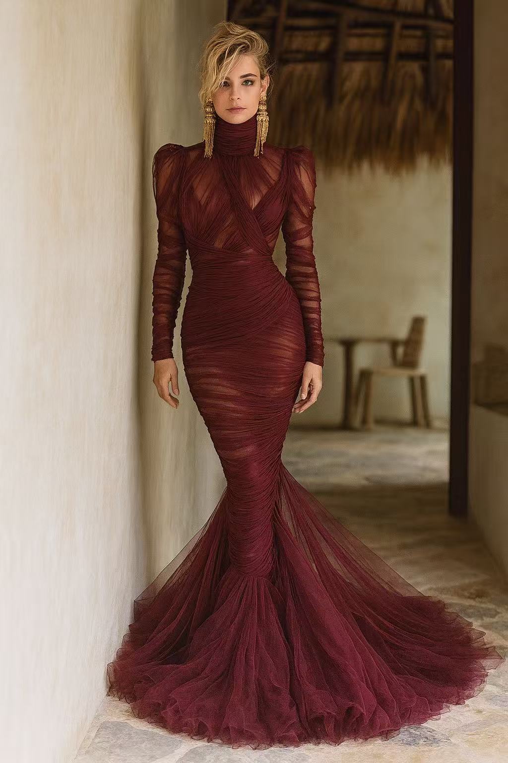 Burgundy Atelier Classics Mermaid Gown