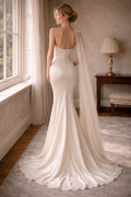 One-Shoulder Cape Low Back Ivory Mermaid Wedding Gown (In stock)