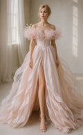 Blush Atelier Classics Off-Shoulder Feather Corset Gown