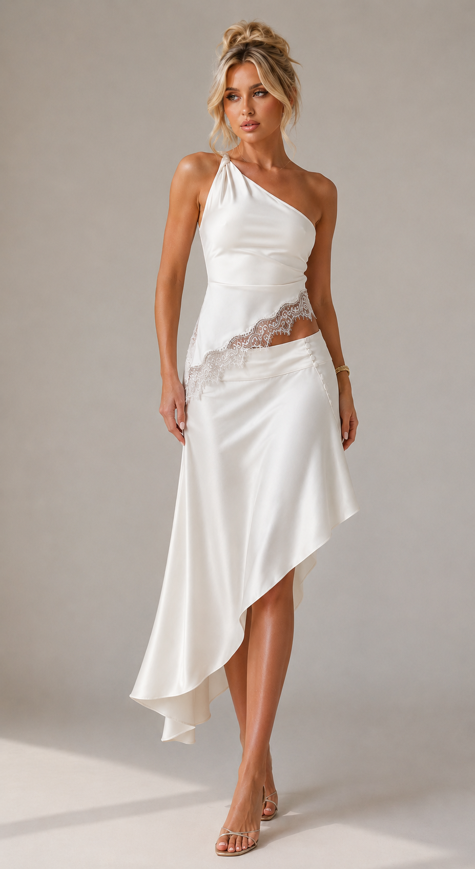Blush Ivory Off-Shoulder A-Line Wedding Gown